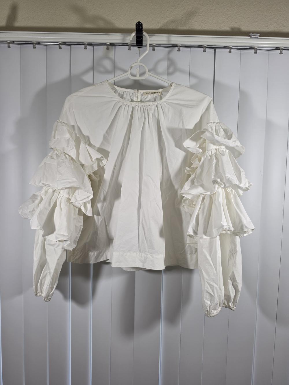 Ulla Johnson White Cotton Ruffle-Sleeve Blouse